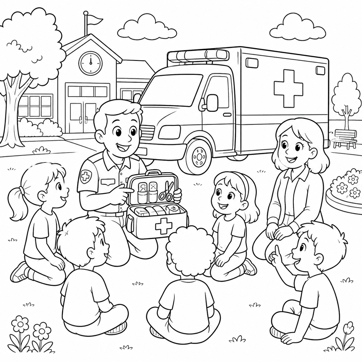Ambulancia na escola para colorir para colorir