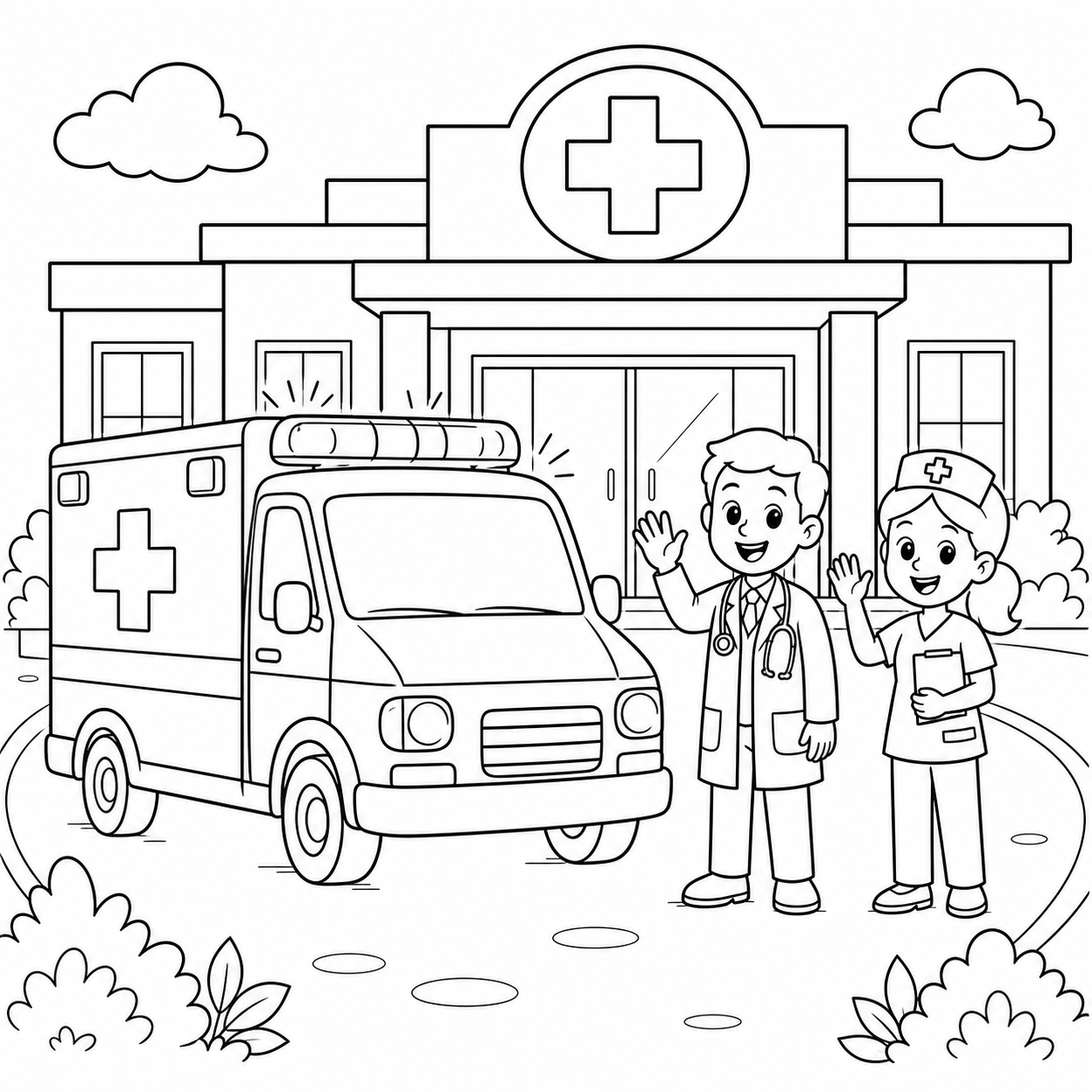 Ambulancia no hospital para colorir para colorir