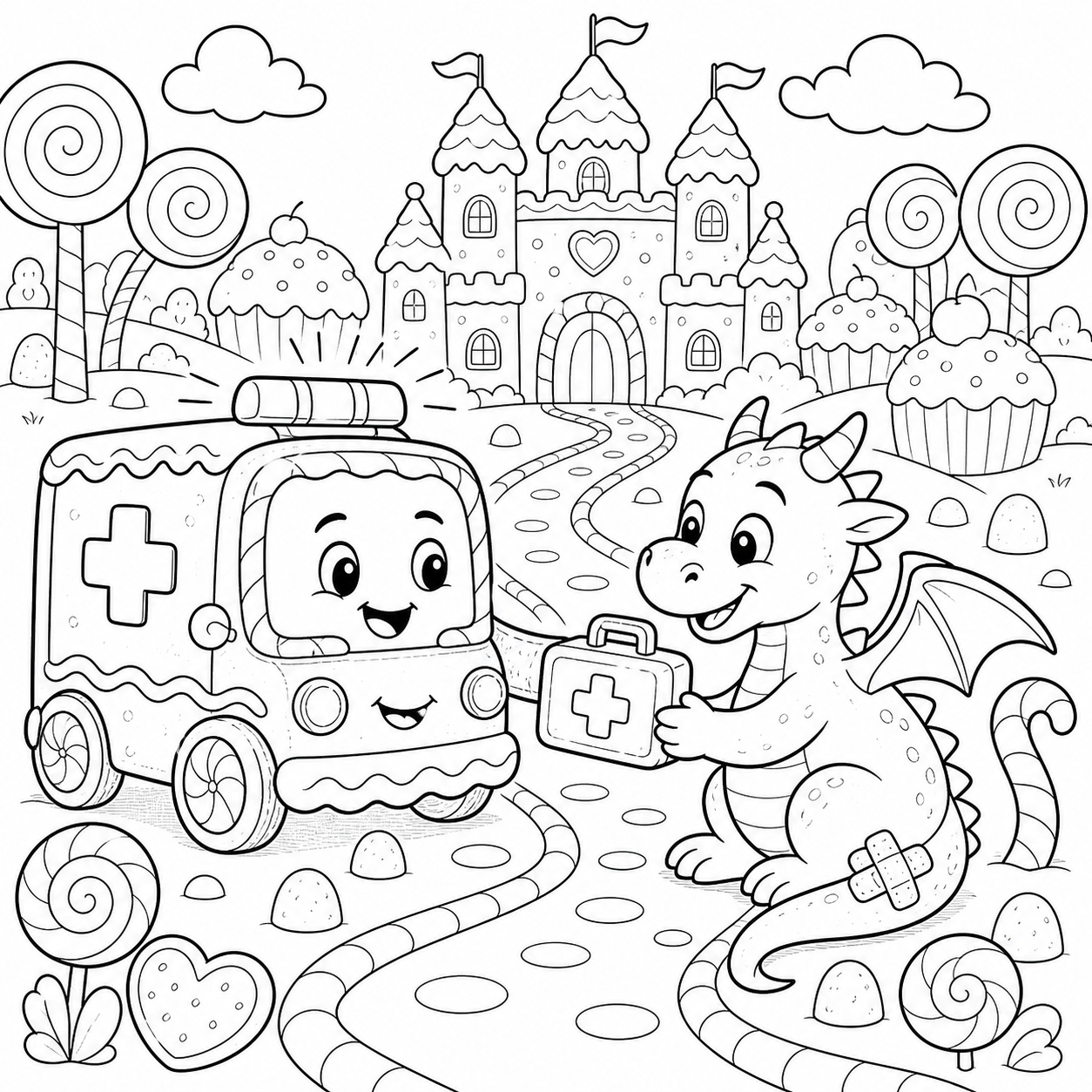 Ambulancia no reino dos doces para colorir para colorir