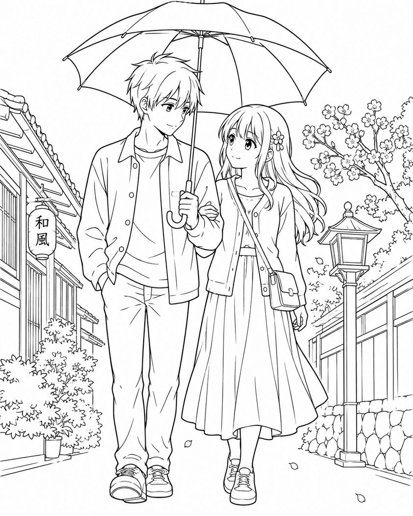 Casal anime para colorir para colorir