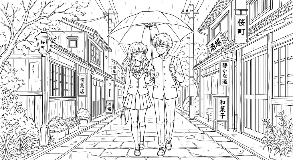 Casal anime rua para colorir para colorir