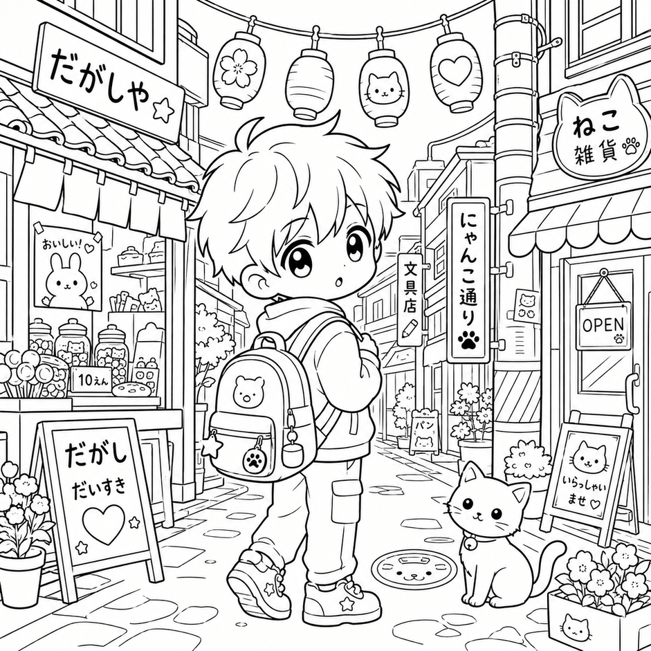 Garoto anime ruas japao para colorir para colorir