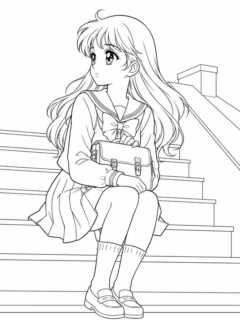 Menina anime na escola para colorir para colorir
