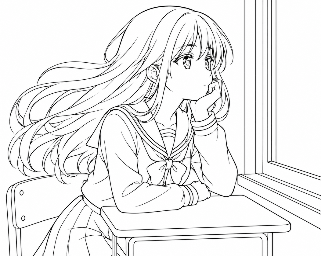 Menina anime para colorir para colorir