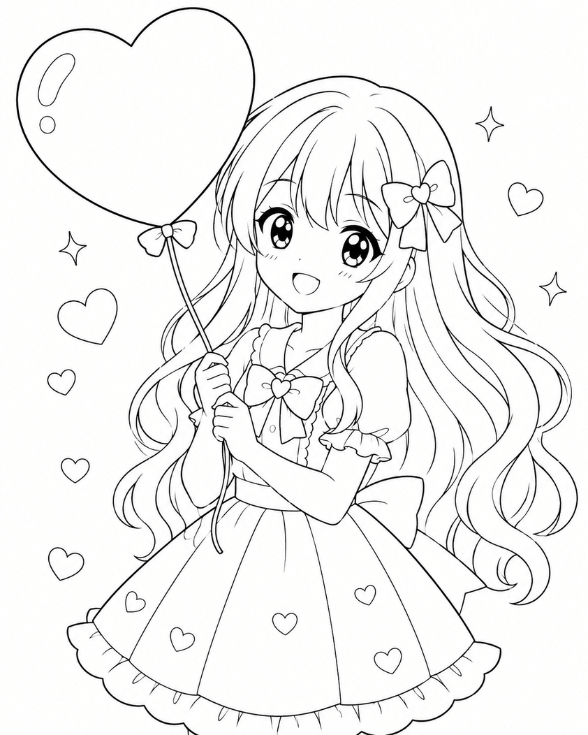 Menina fofa kawaii anime para colorir para colorir