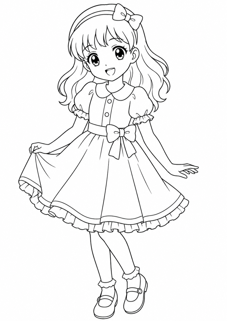 Menina kawaii anime para colorir para colorir