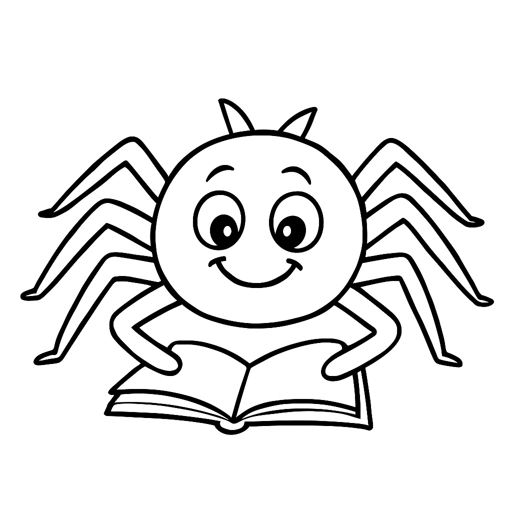 Aranha lendo um livro para colorir para colorir