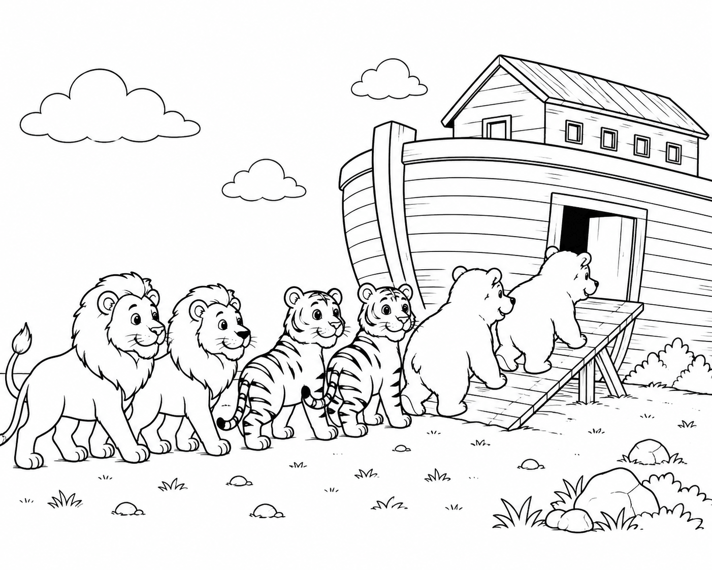 Animais entrando na arca de noe para colorir para colorir