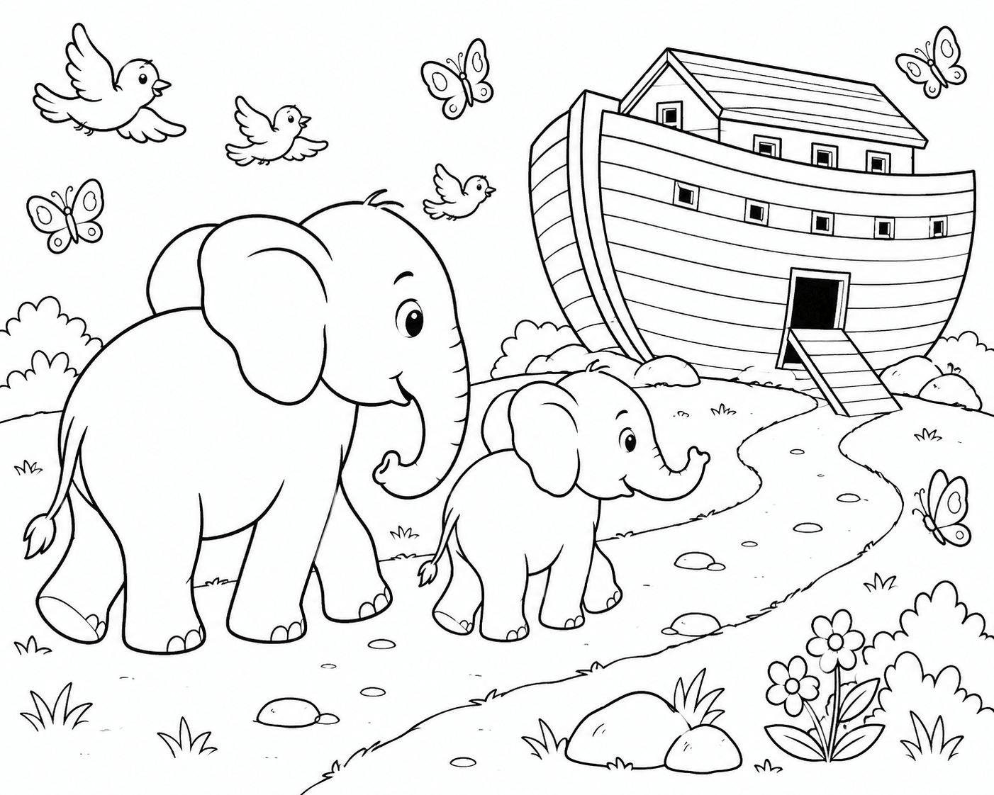 Elefante entrando na arca para colorir para colorir