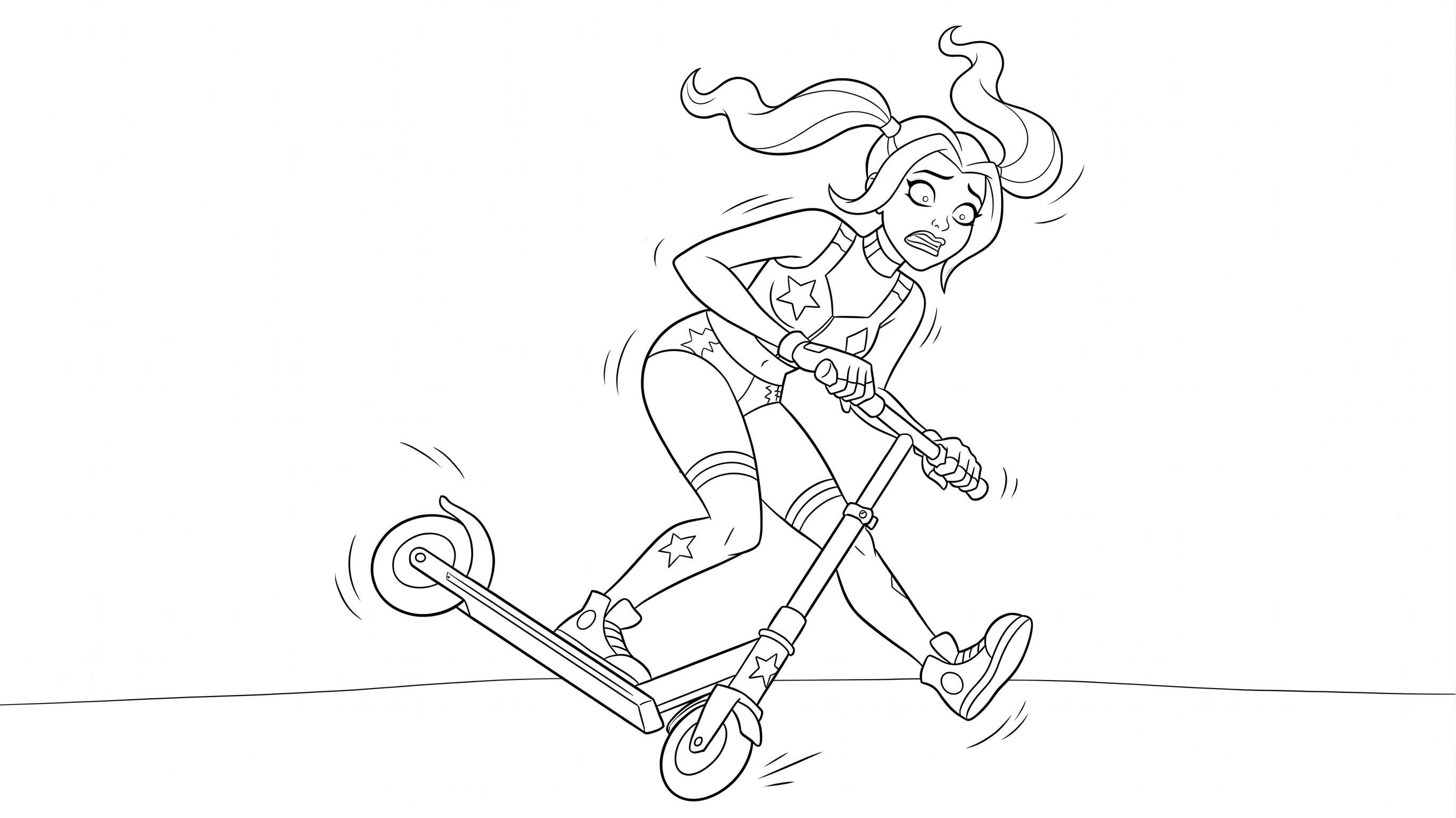 Arlequina caindo patinete para colorir para colorir