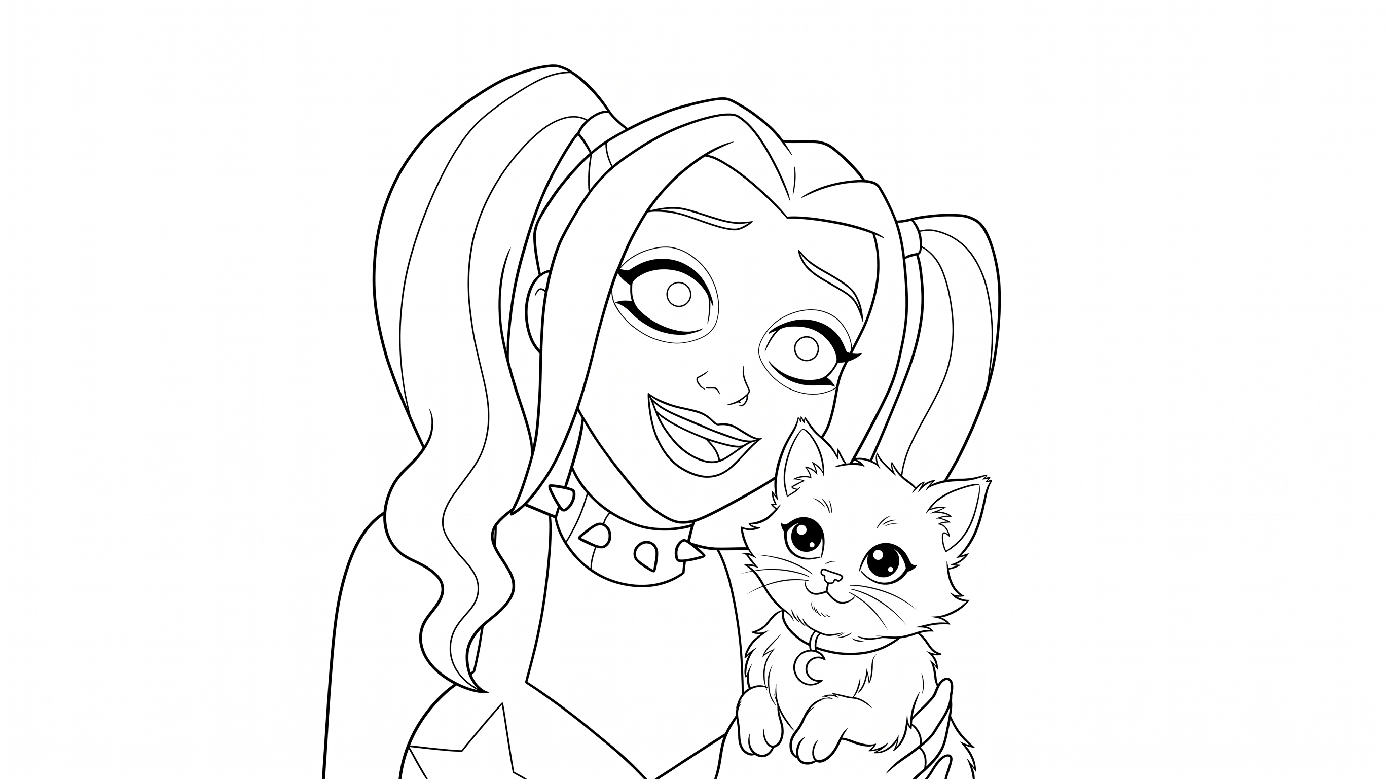 Arlequina e gatinho fofo para colorir para colorir