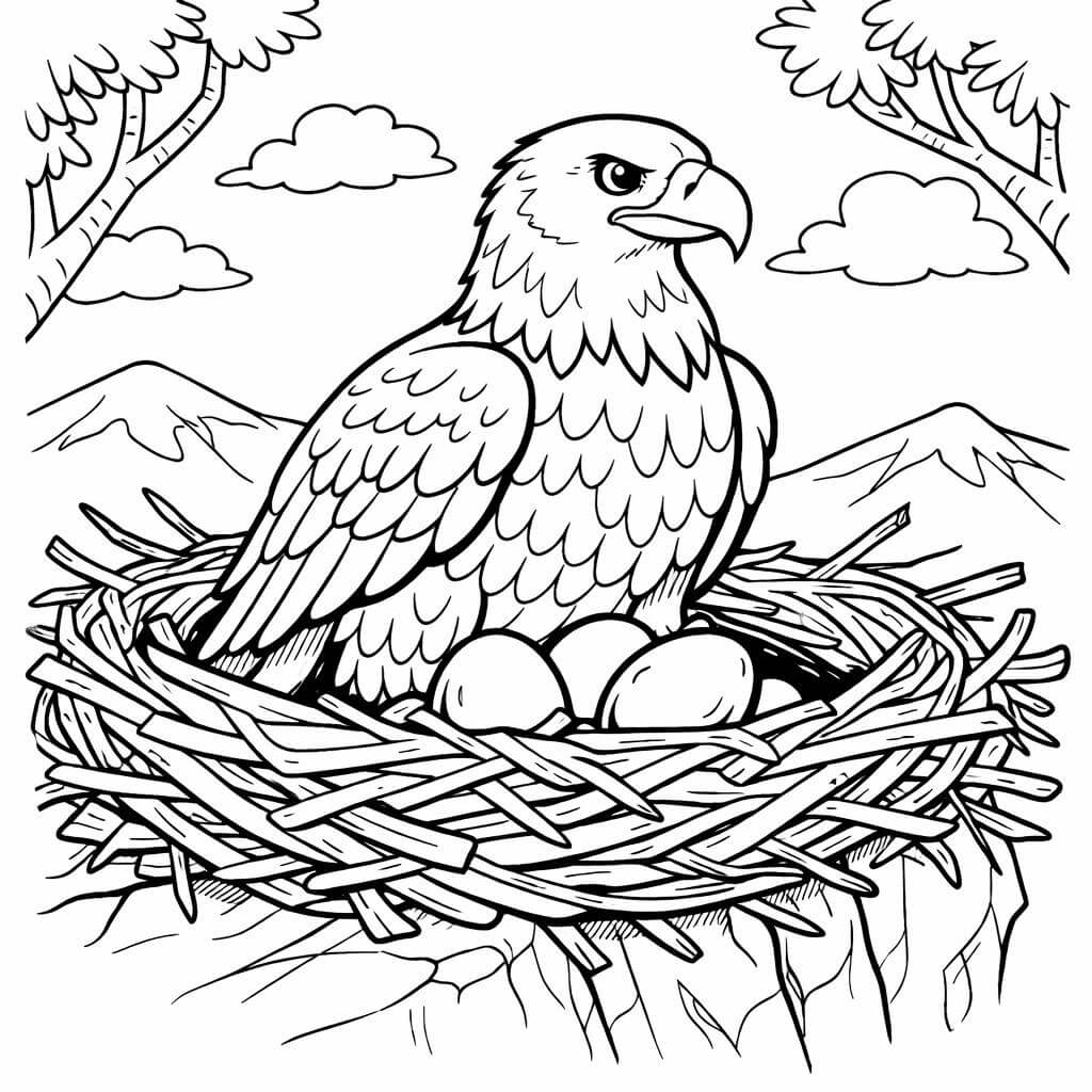 Aguia no ninho com ovos para colorir para colorir