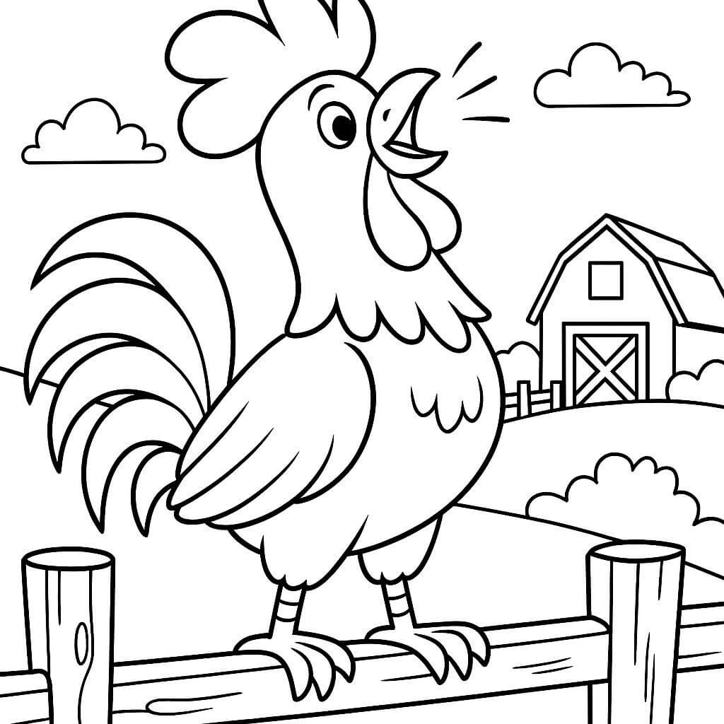 Galo cantando para colorir para colorir