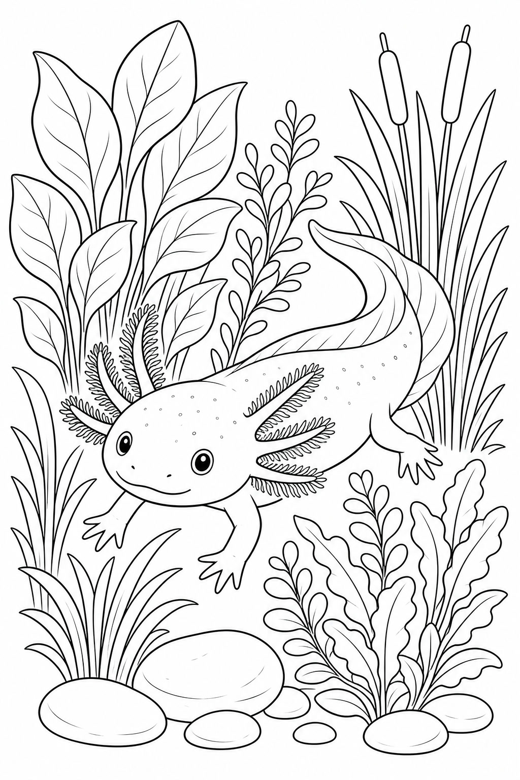 Axolote com plantas aquaticas para colorir para colorir