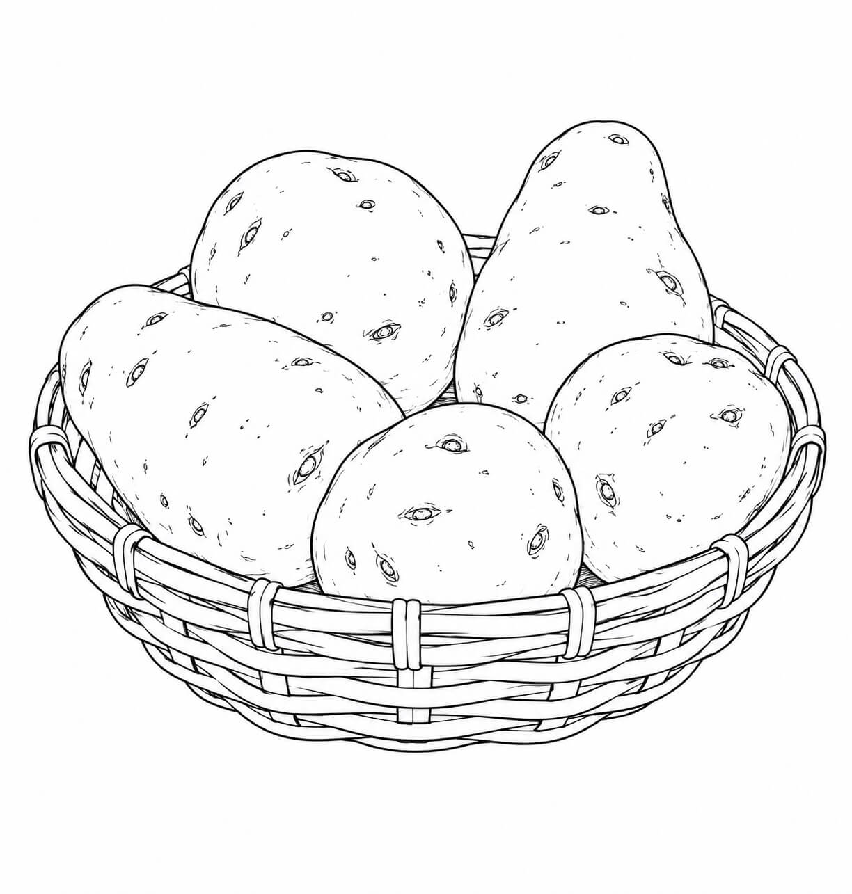 Batatas realistas na cesta para colorir para colorir