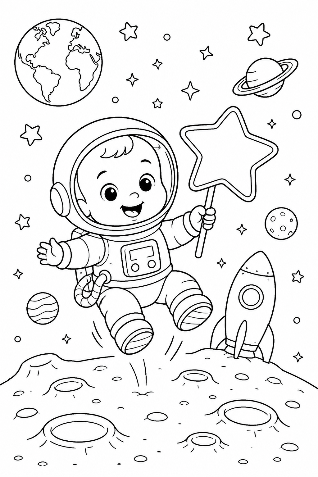 Bebe astronauta na lua para colorir para colorir