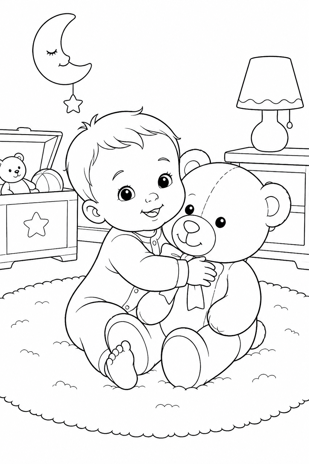 Bebe com ursinho para colorir para colorir