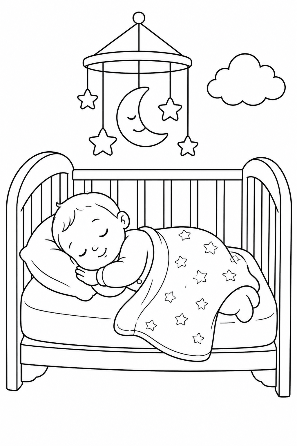 Bebe dormindo no berco para colorir para colorir