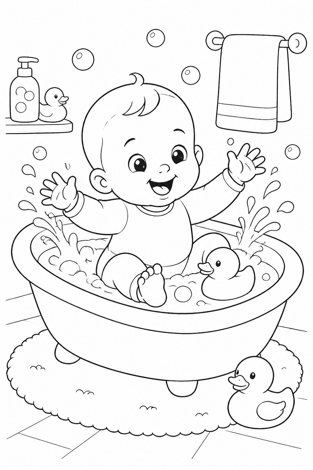 Bebe na hora do banho para colorir para colorir