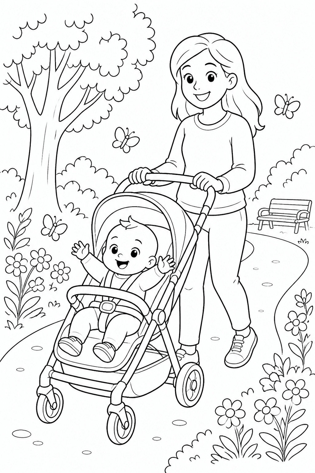 Bebe no carrinho para colorir para colorir
