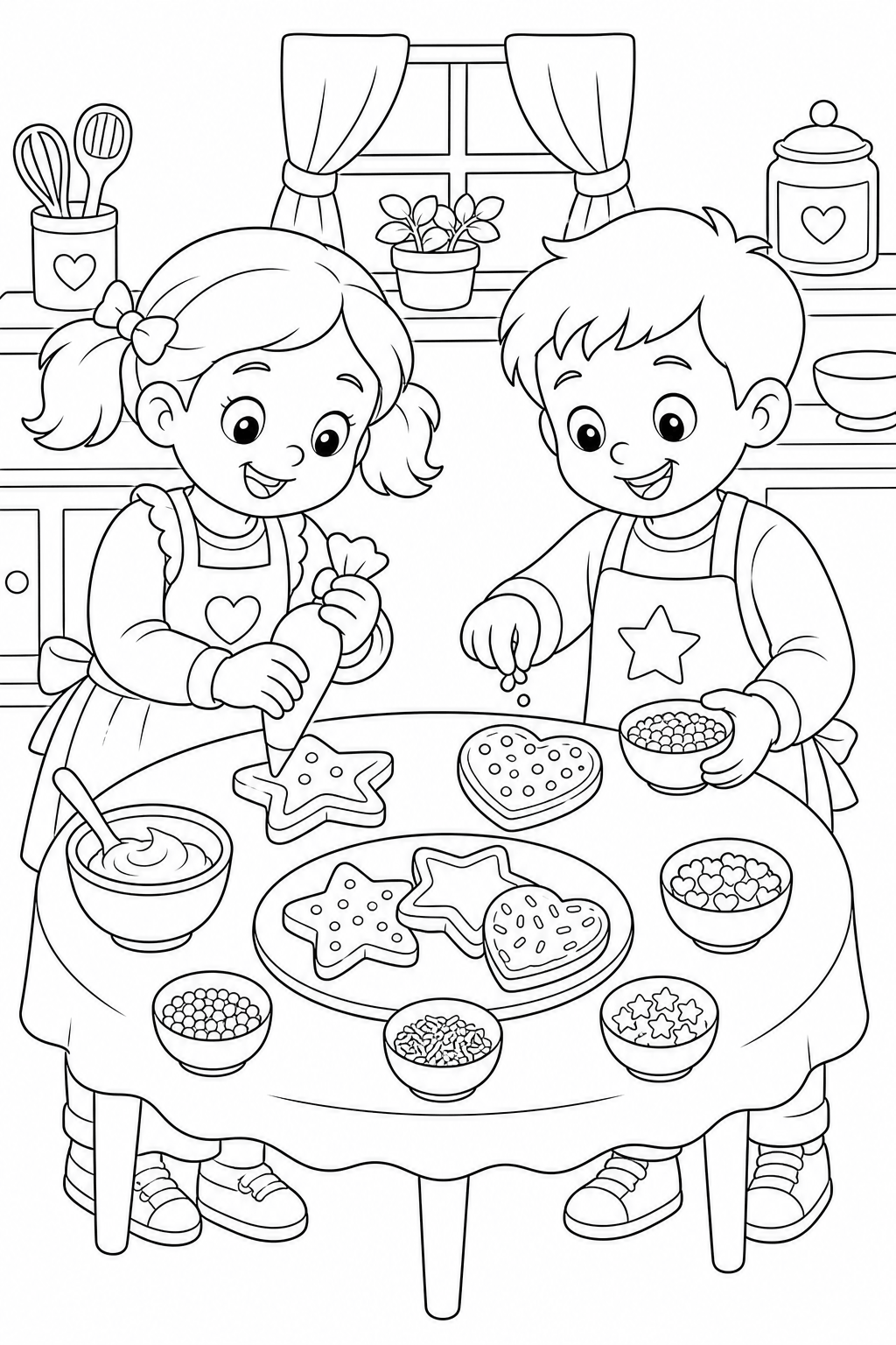 Criancas decorando biscoitos para colorir para colorir