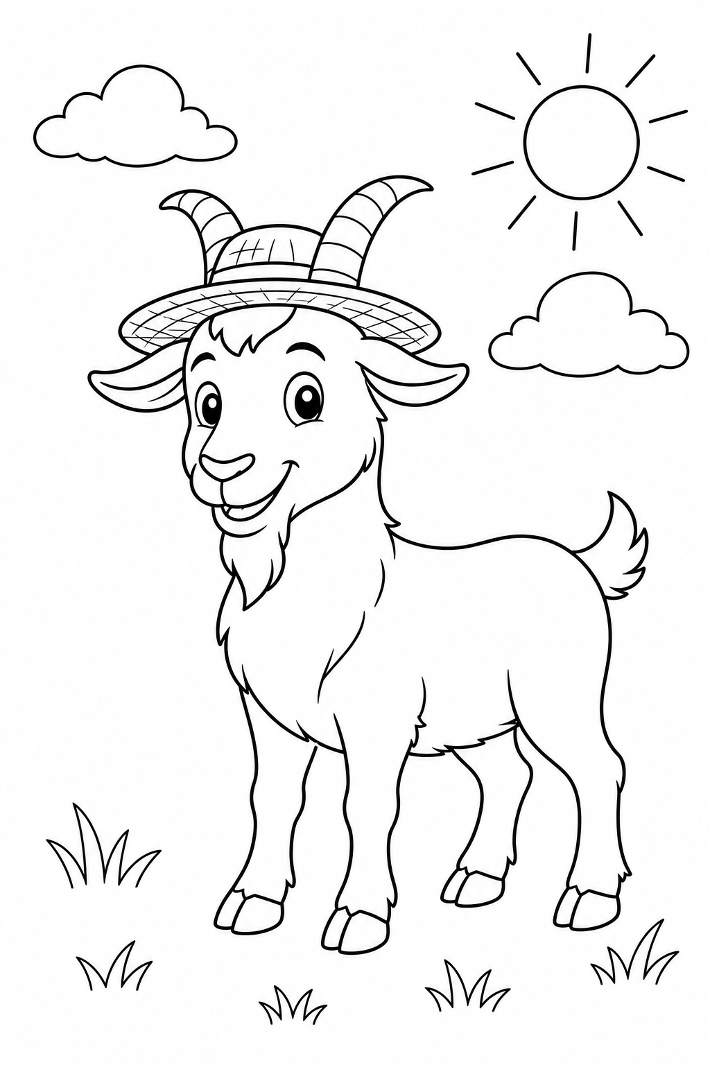 Bode com chapeu de palha para colorir para colorir