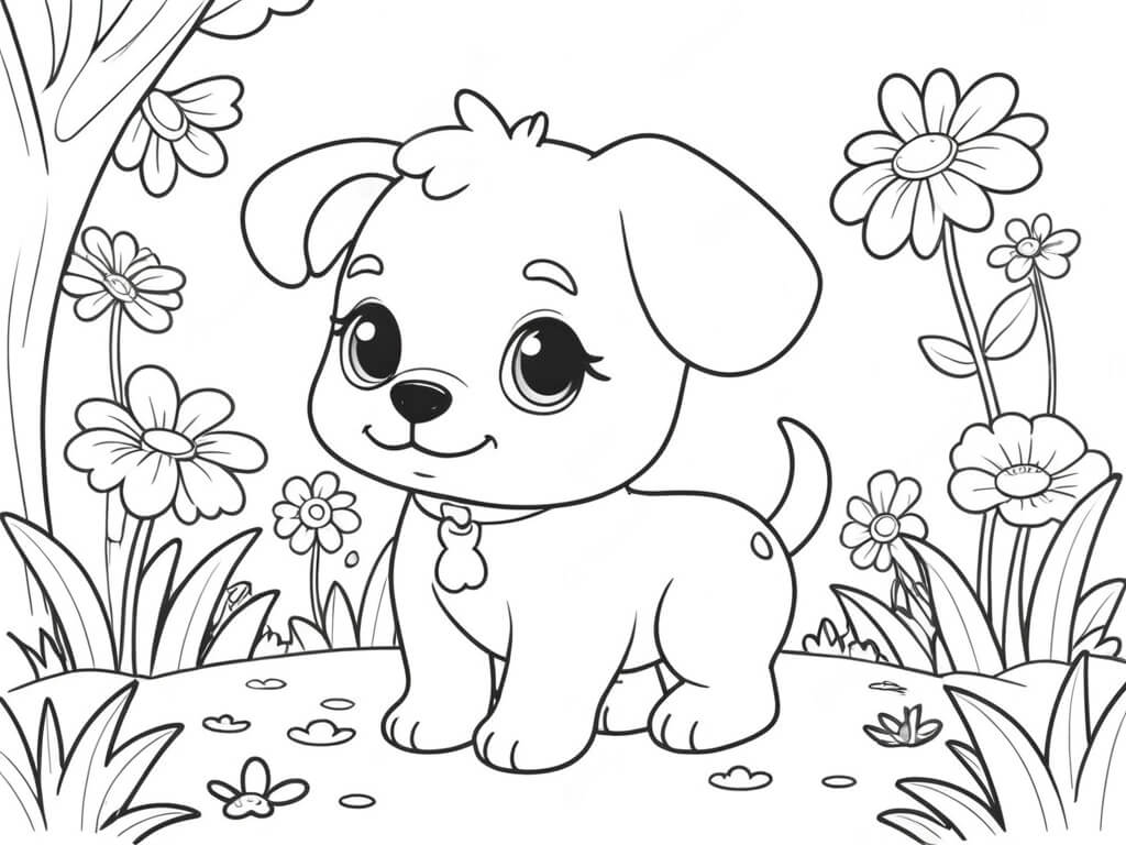 Cachorrinha e flores para colorir para colorir
