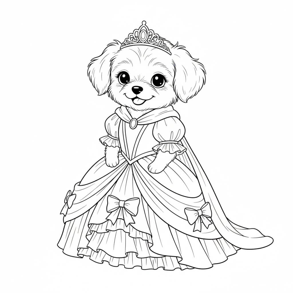 Cachorrinha vestida de princesa para colorir para colorir