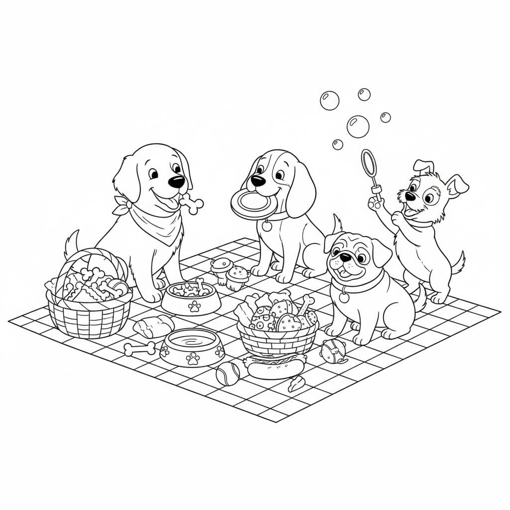 Piquenique canino para colorir para colorir