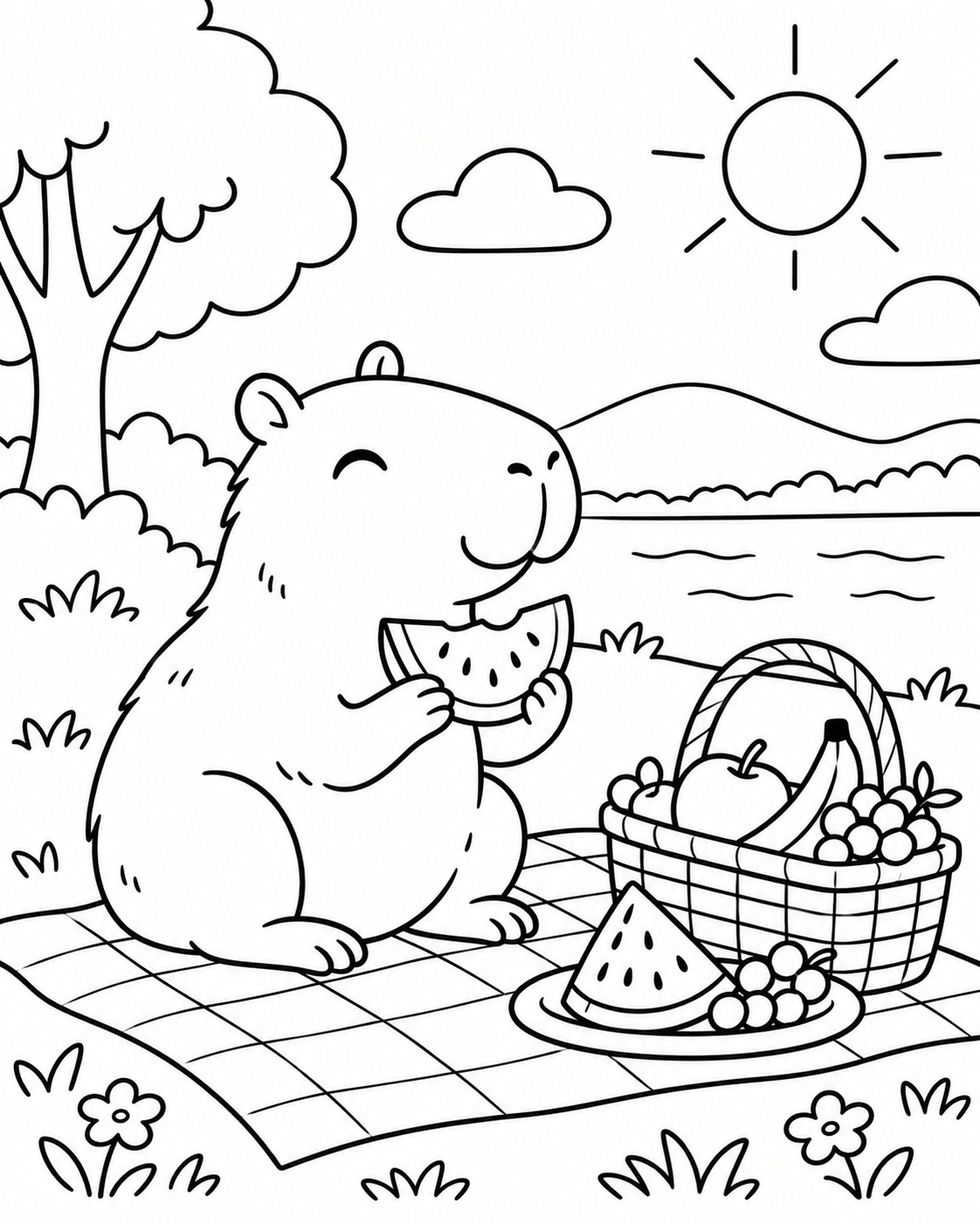 Capivara piquenique para colorir para colorir