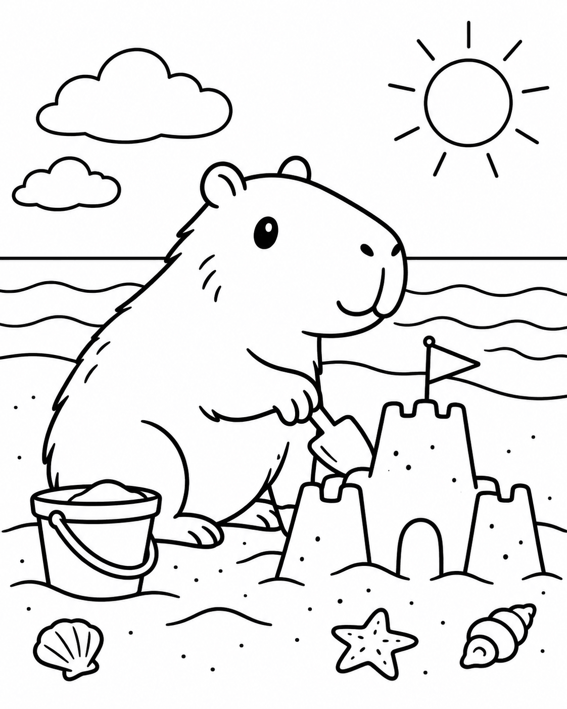 Capivara praia para colorir para colorir