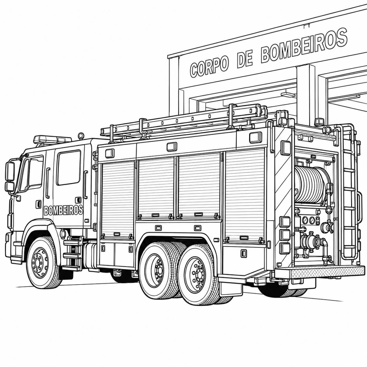 Carro de bombeiro realista para colorir para colorir