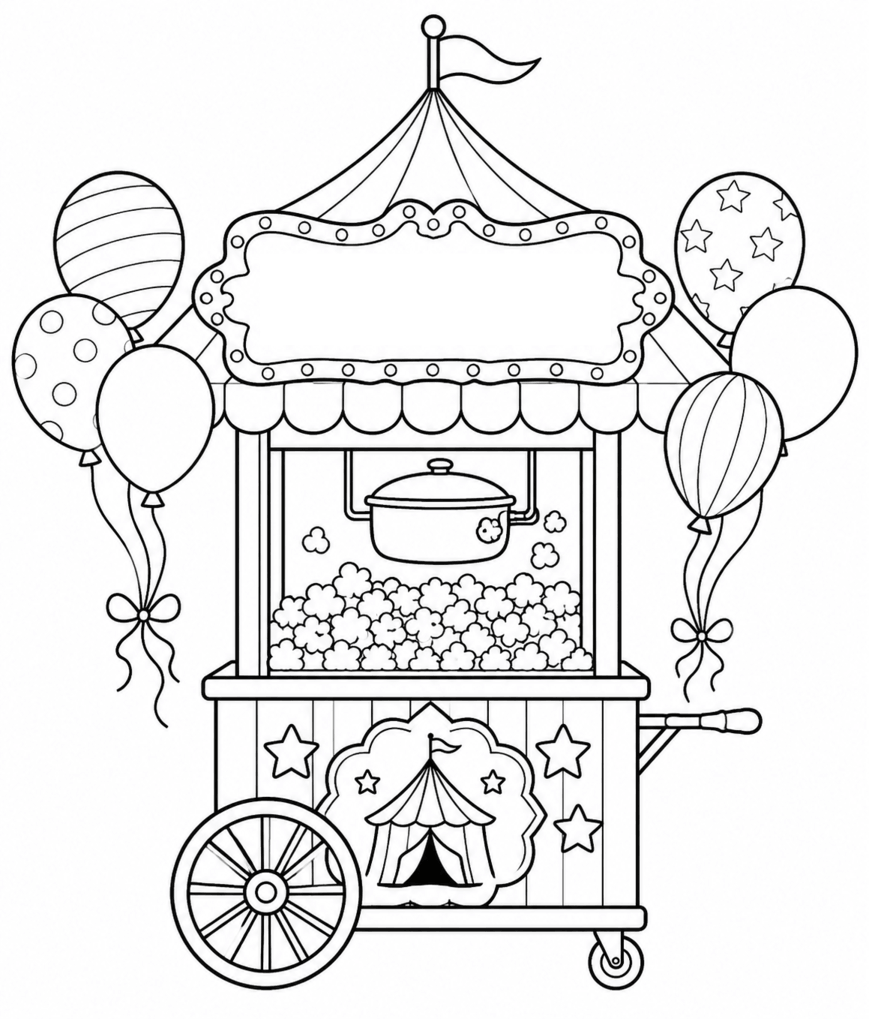 Carrinho pipoca circo para colorir para colorir