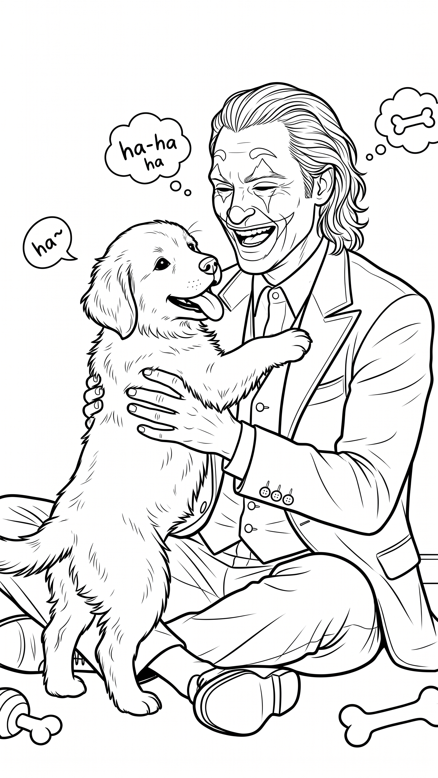 Coringa brincando com cachorro para colorir para colorir