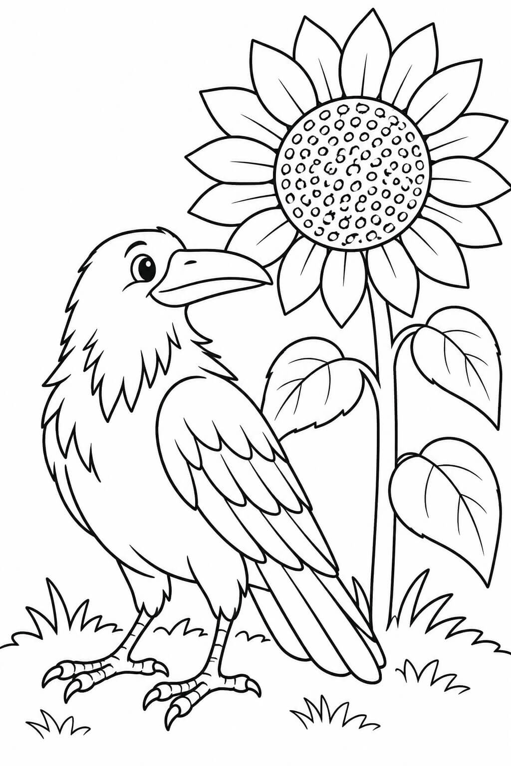 Corvo com girassol para colorir para colorir