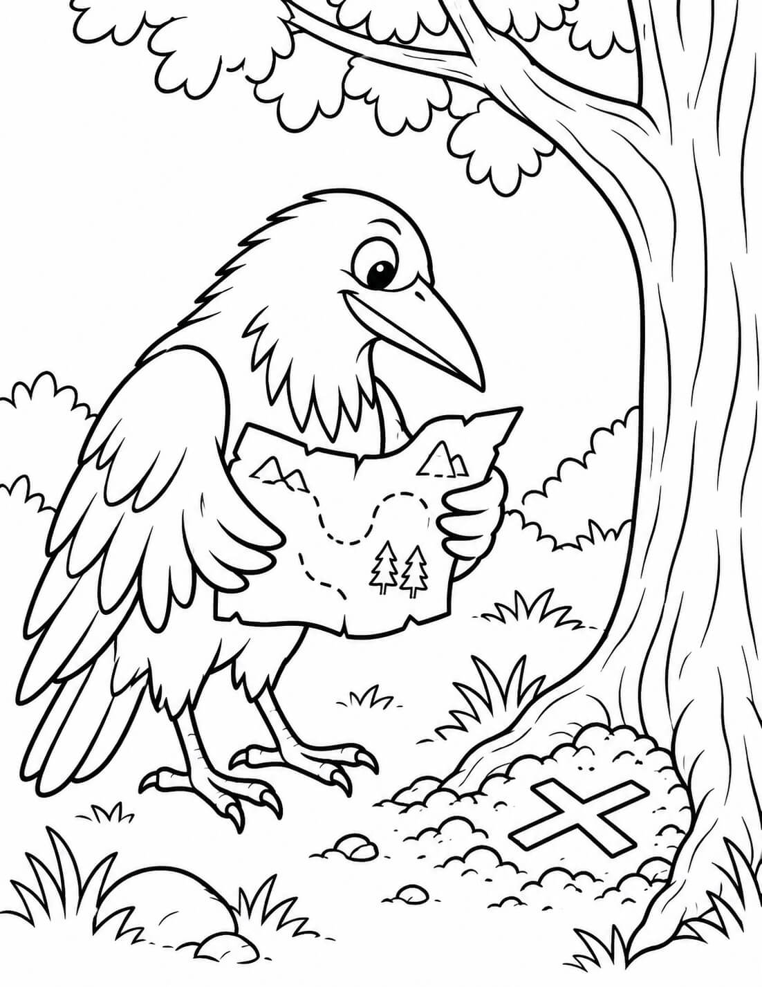 Corvo em busca do tesouro para colorir para colorir