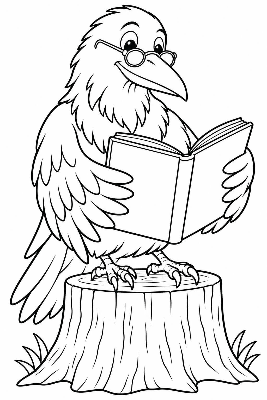Corvo lendo um livro para colorir para colorir