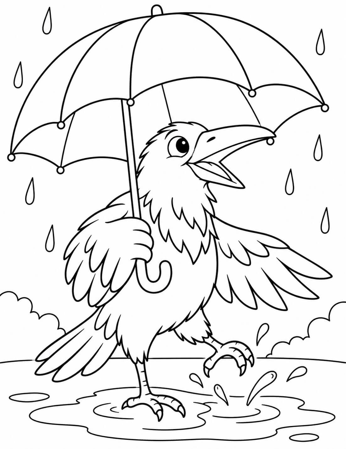 Corvo na chuva para colorir para colorir