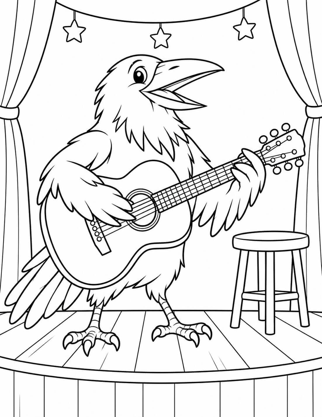 Corvo tocando guitarra para colorir para colorir