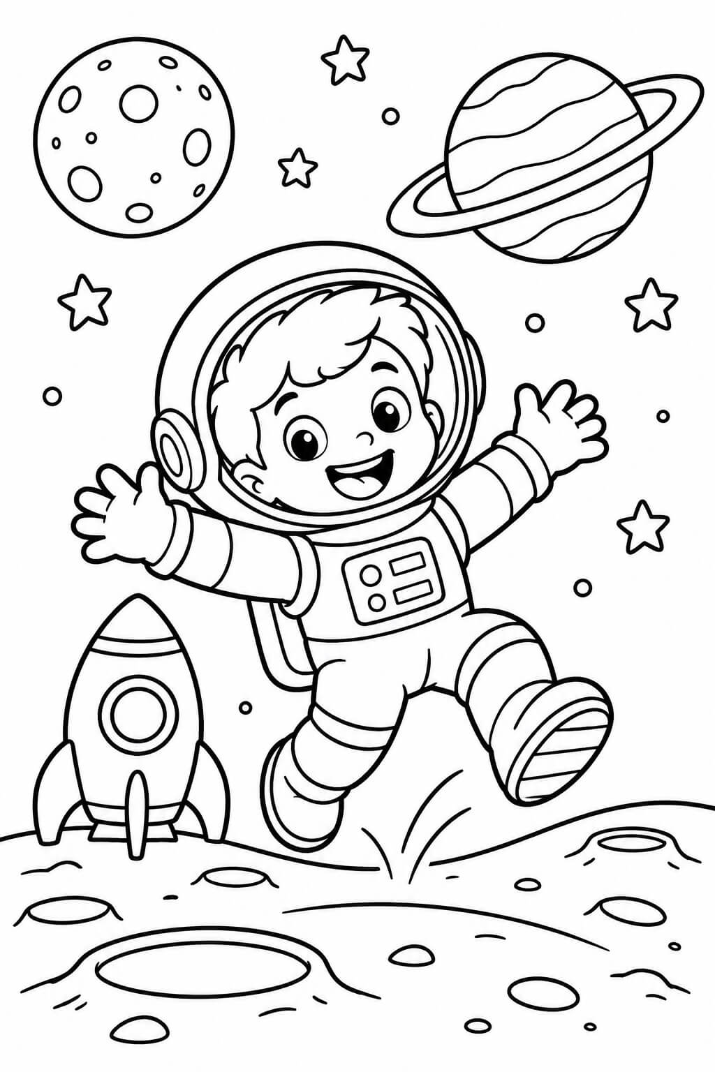 Crianca astronauta na lua para colorir para colorir