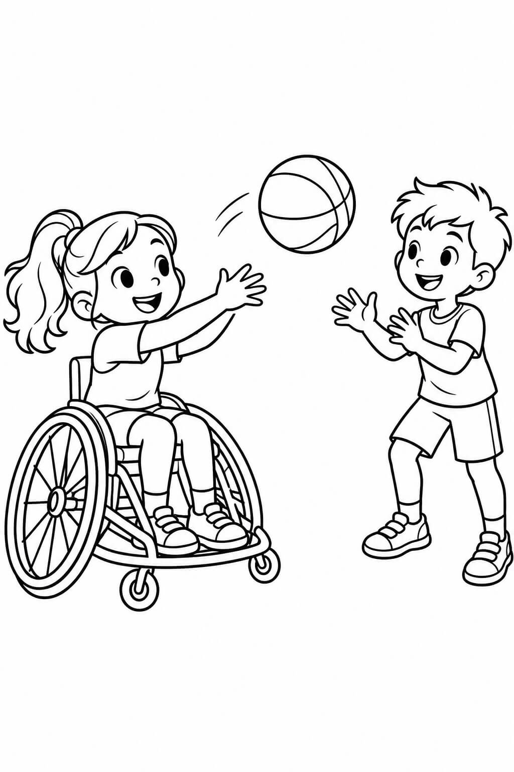 Crianca em cadeira de rodas jogando bola para colorir para colorir