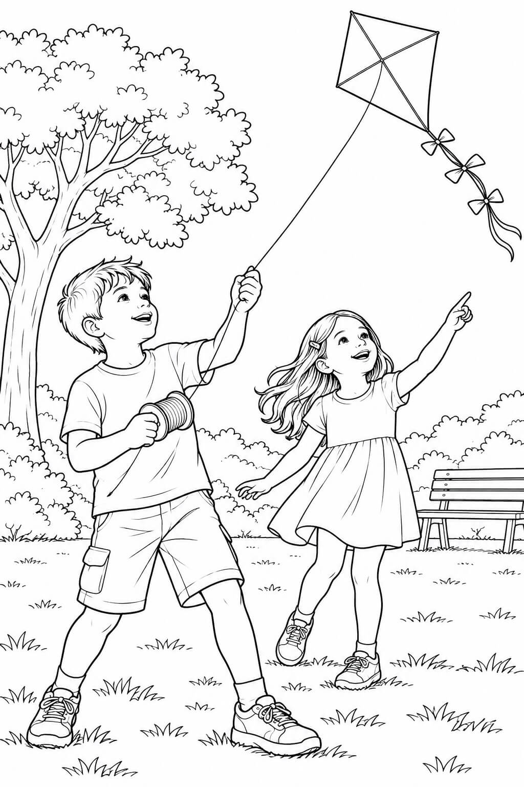 Criancas realistas no parque para colorir para colorir