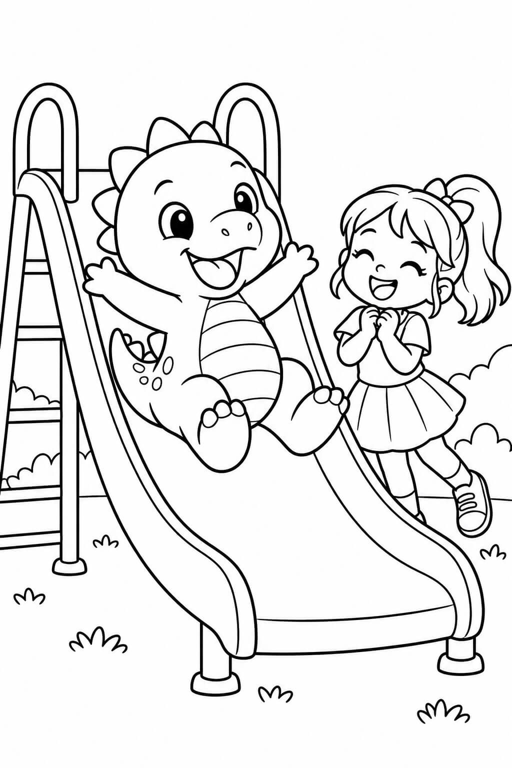 Dinossauro no escorregador para colorir para colorir