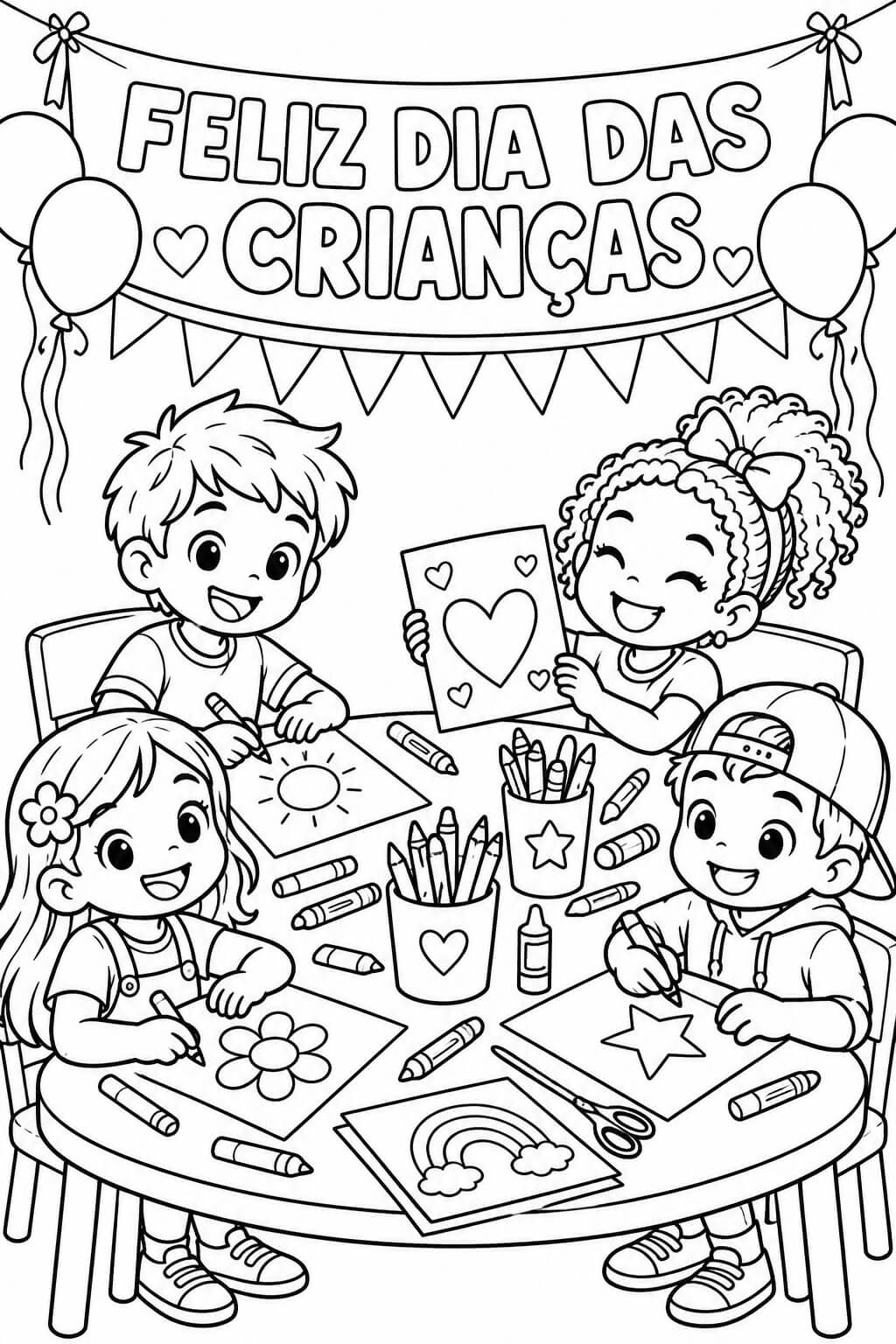 Festa do dia das criancas na escola para colorir para colorir