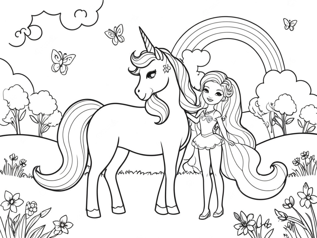 Barbie unicornio para colorir