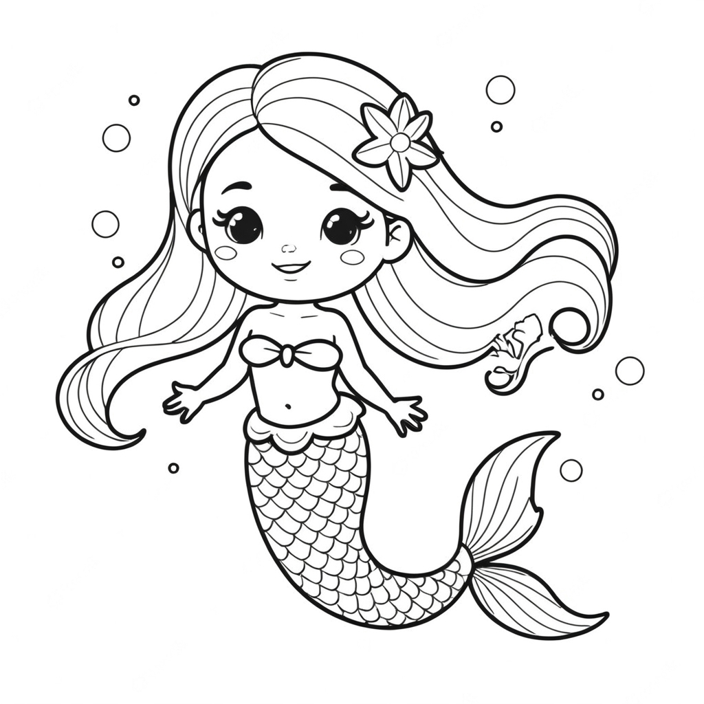 Sereia infantil para colorir