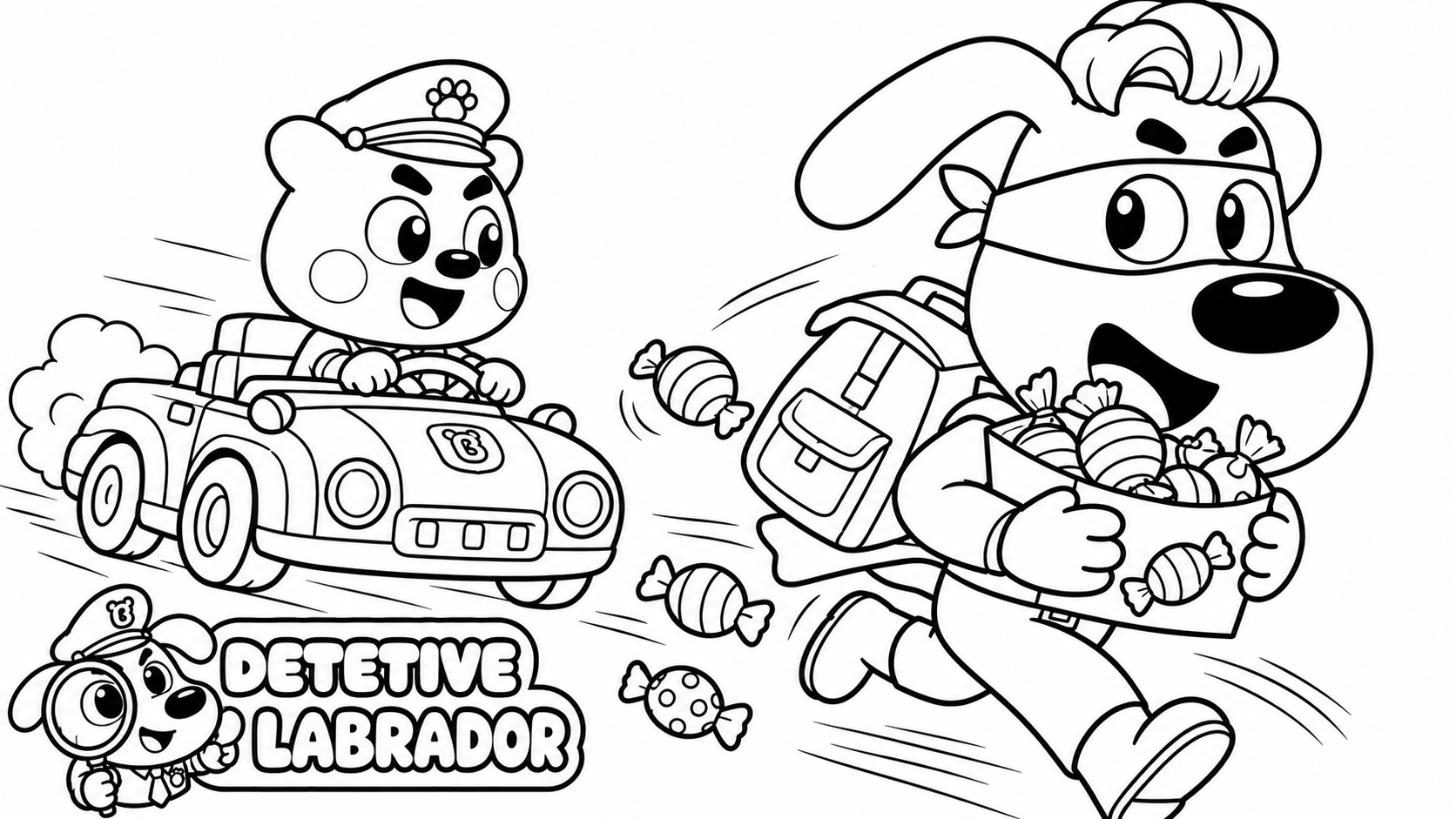 Detetive labrador em acao para colorir para colorir
