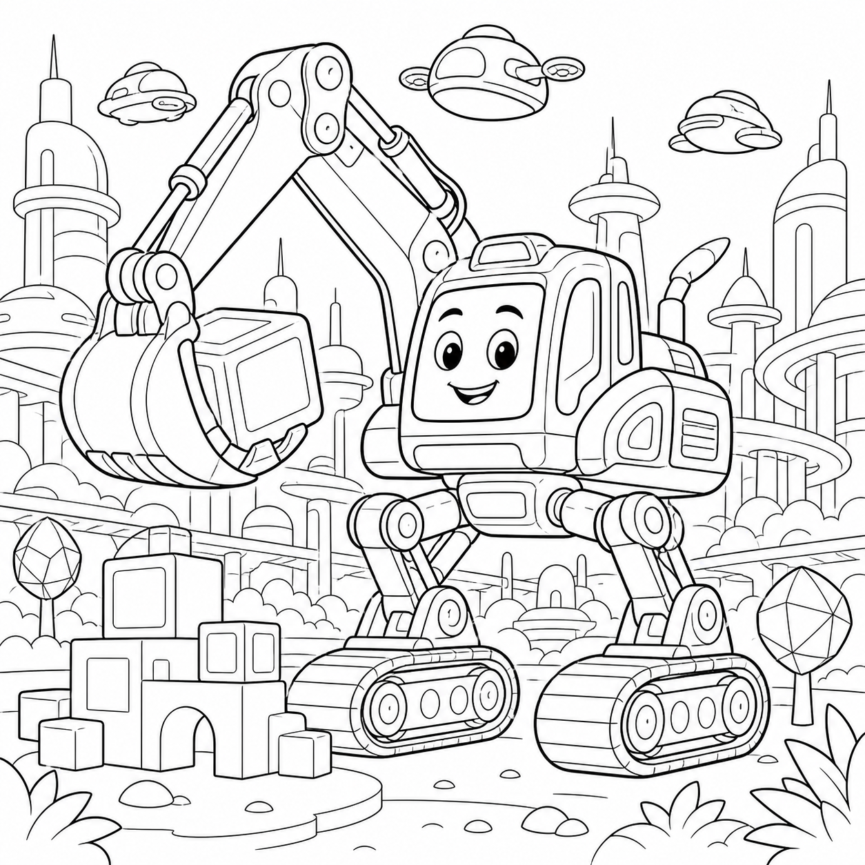 Escavadeira robo futurista para colorir para colorir
