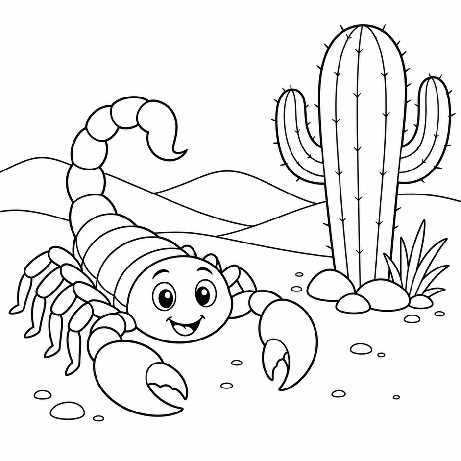 Escorpiao e cacto para colorir para colorir