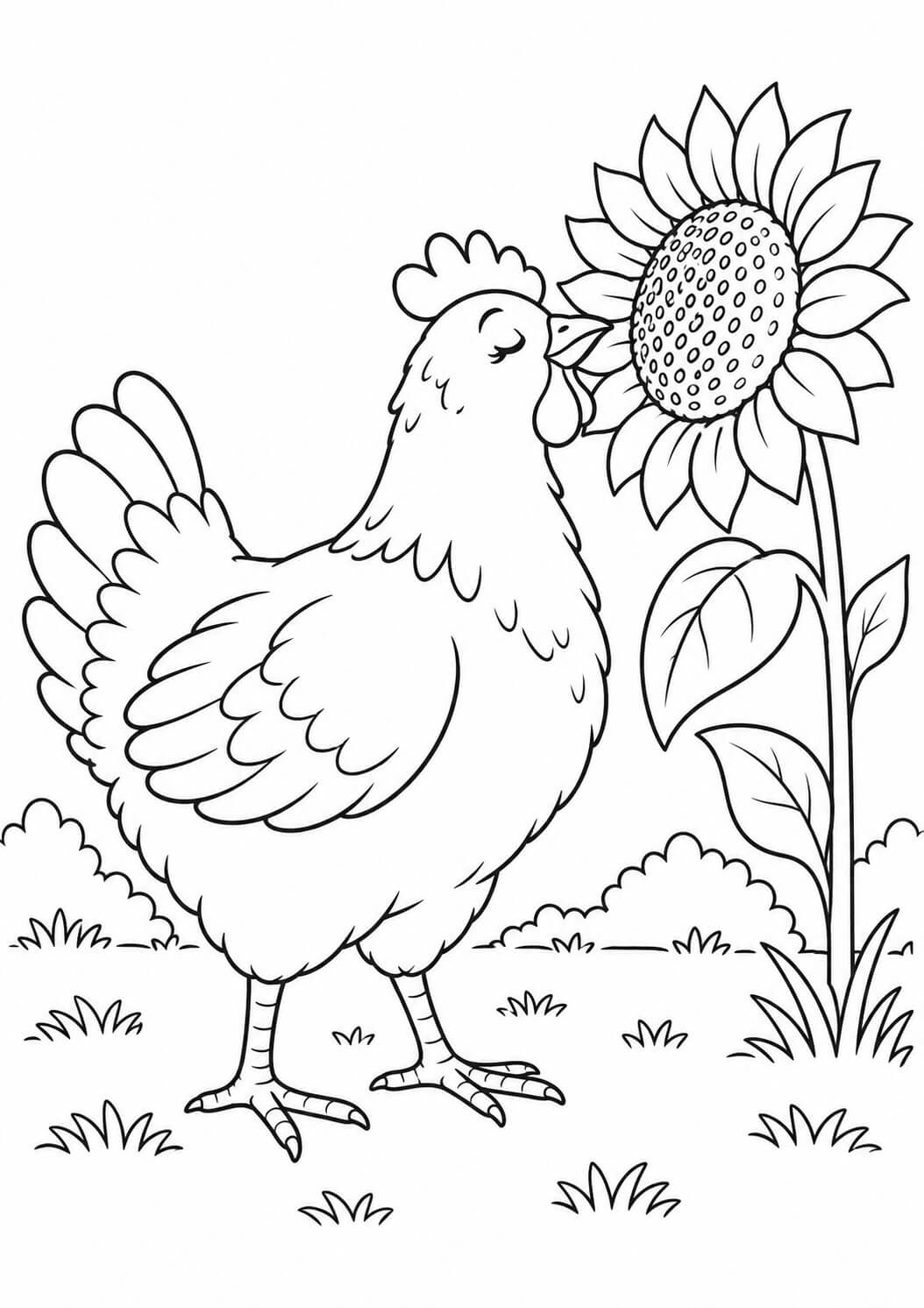 Galinha com girassol para colorir para colorir